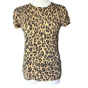 Morgan Taylor Leopard Print Cashmere Short Sleeve Sweater Camel